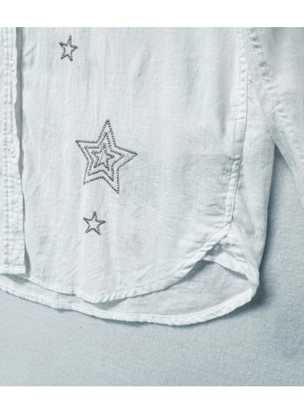 Rails Charli button down metallic gold star white linen blend top, small - Picture 7 of 13